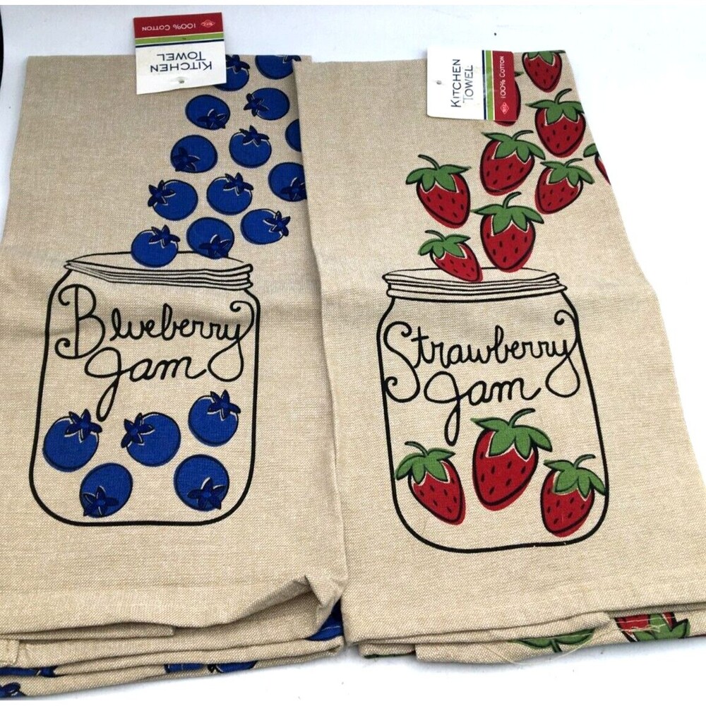 Ritz Dishtowel Lot of 2 Strawberry, Blueberry Jam NWT
